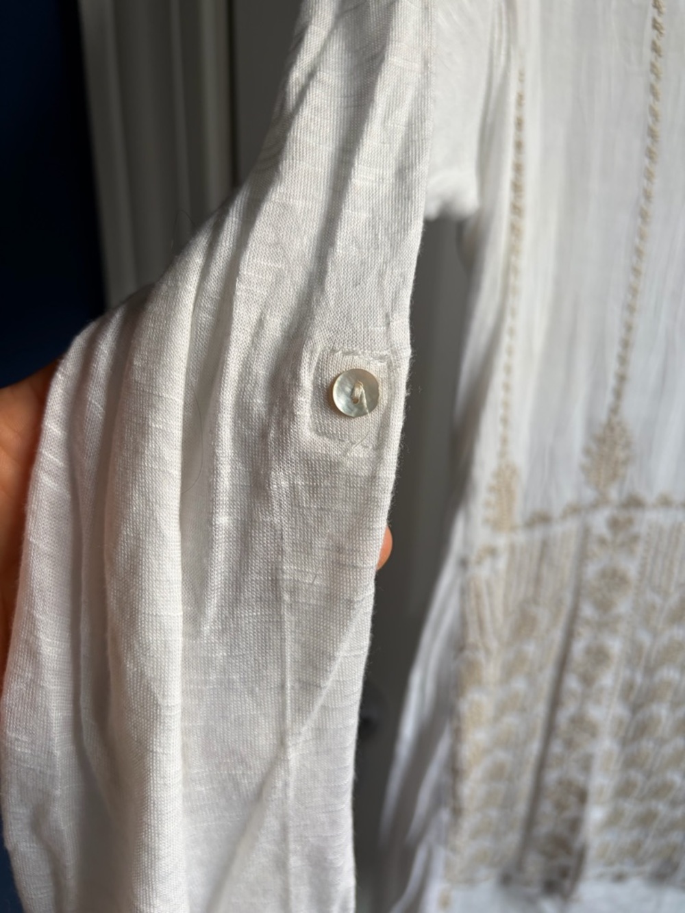 TINY Silk Cotton Blend Embroidered Boho Button Down Tunic Shirt Size Large - Picture 4 of 15